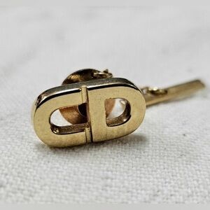 Christian Dior CD Logo Gold Tie Clip, Authentic
